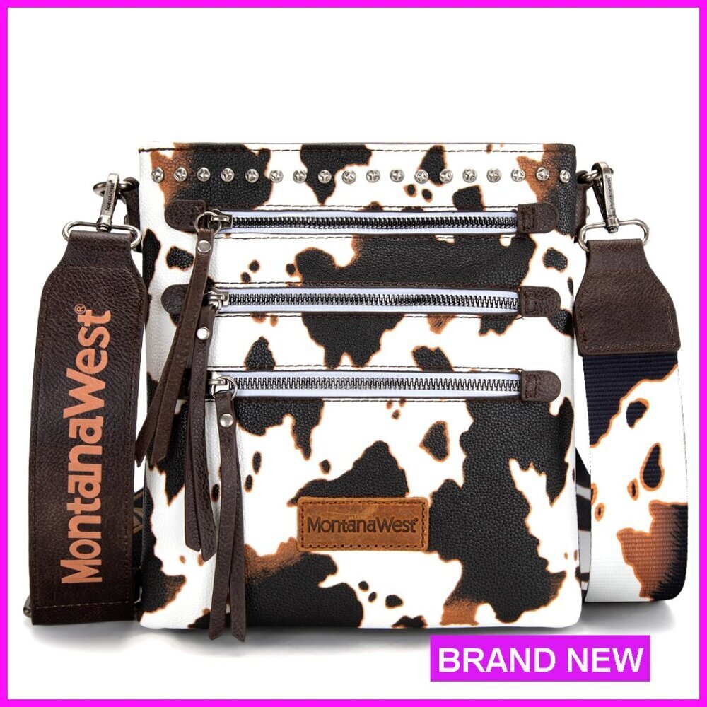 Vegan Leather Crossbody Bag with Guitar Strap Multi Pocket Purse